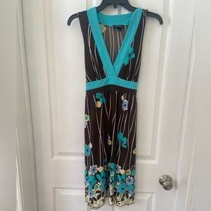 B-Wear brown and aqua V-neck dress